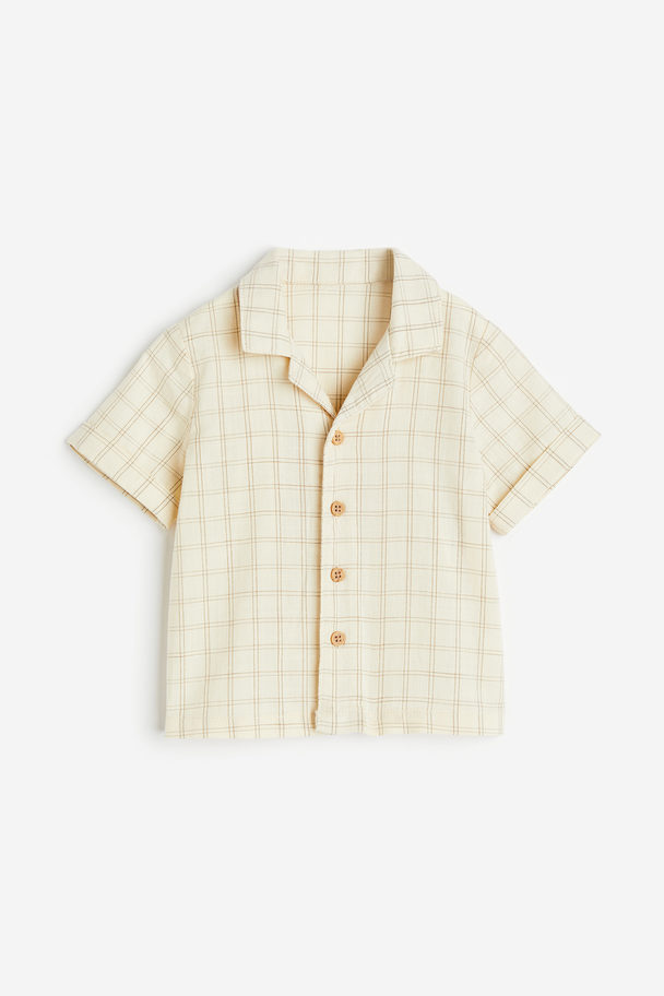 H&M Short-sleeved Resort Shirt Light Beige/checked