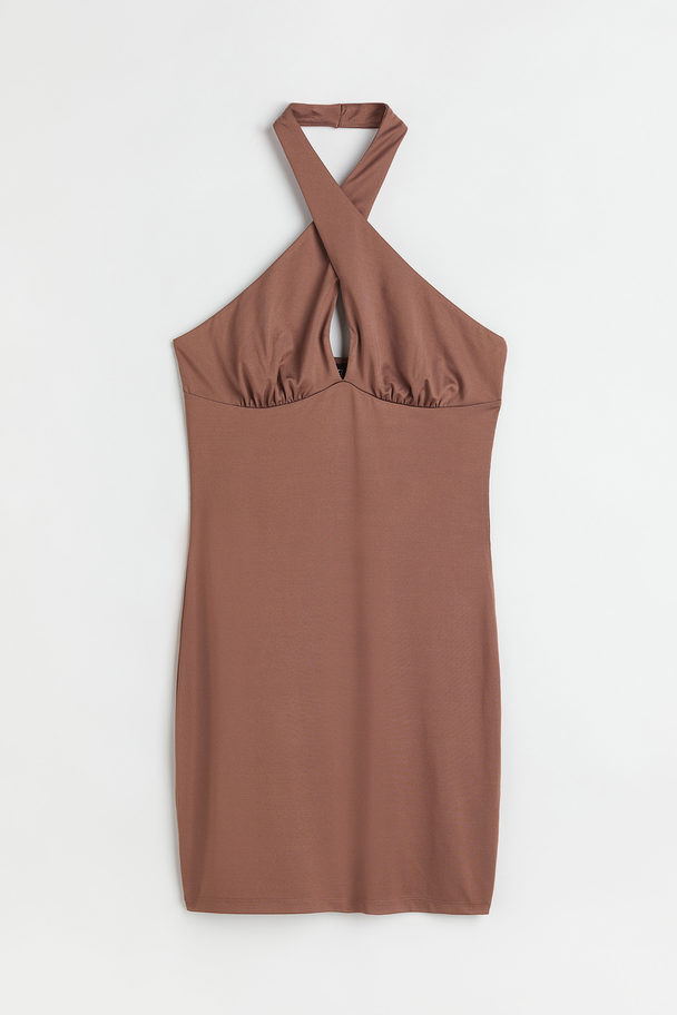 H&M Halterneck Jersey Dress Brown