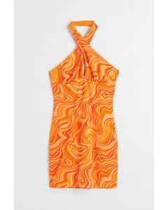 Halterneckkjole I Jersey Orange/mønstret