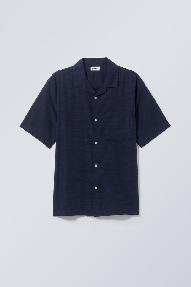 Weekday Ruimvallend Casual Overhemd Met Korte Mouwen Donkerblauw