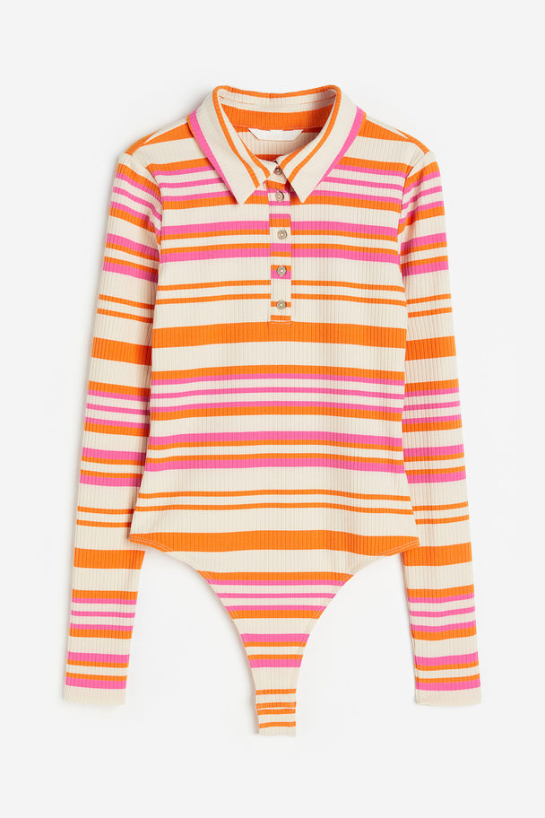 H&M Ribbed Jersey Body Pink/striped