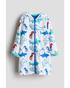Printed Terry Dressing Gown White/marine Life