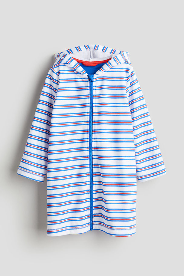 H&M Printed Terry Dressing Gown White/blue Striped