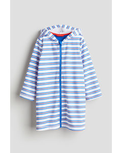 Printed Terry Dressing Gown White/blue Striped