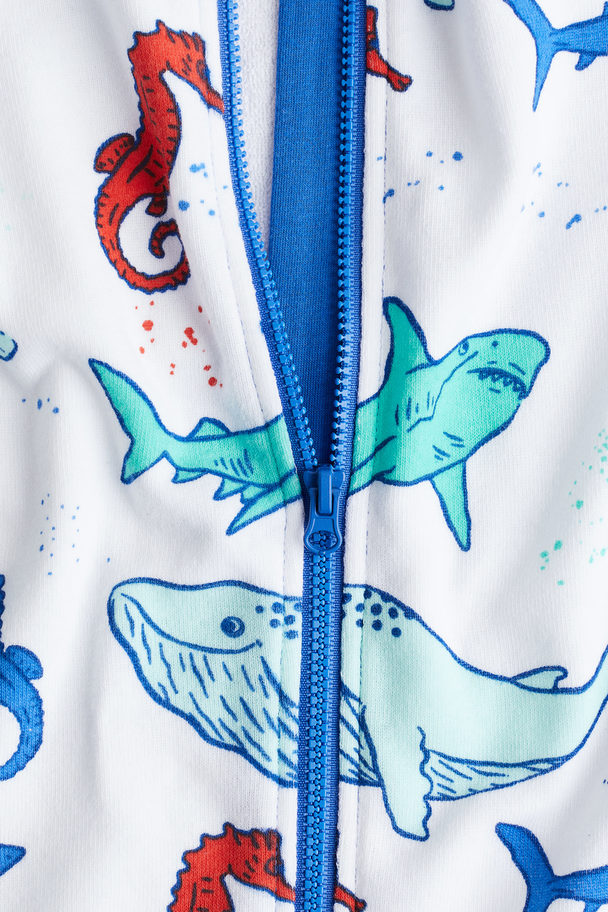 H&M Printed Terry Dressing Gown White/marine Life