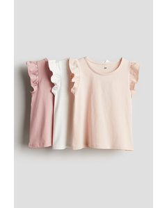 3-pack Flutter-sleeved Tops Pink/white