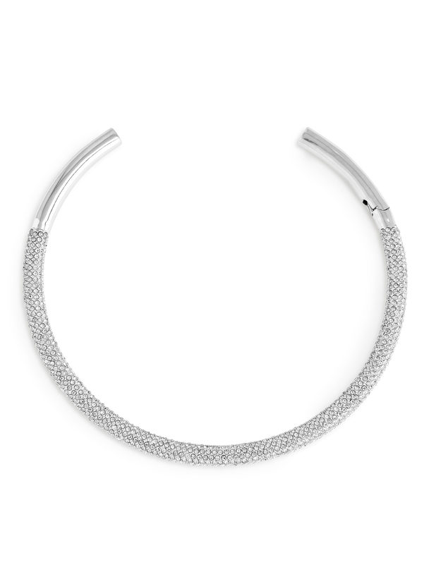 ARKET Rhinestone Cuff Necklace Silver