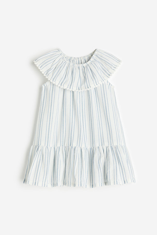 H&M Flounce-trimmed Dress White/striped