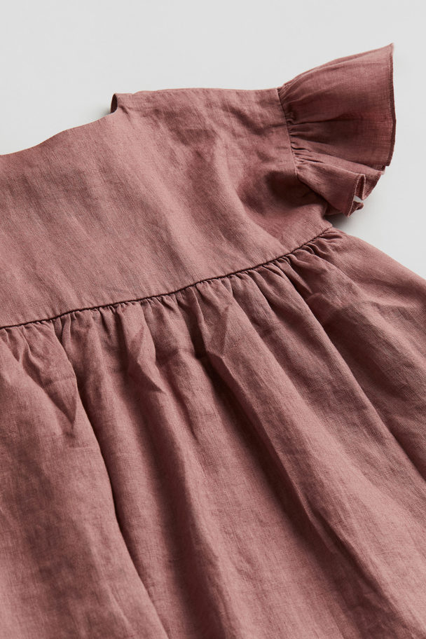 H&M Leinenkleid mit Volantärmeln Mattrosa