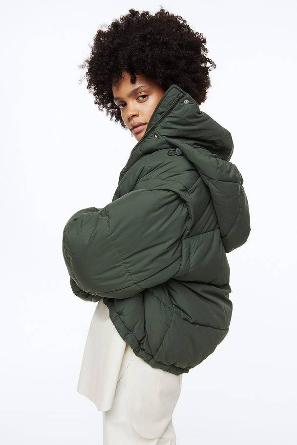 H&M Detachable-sleeve Puffer Jacket Dark Green
