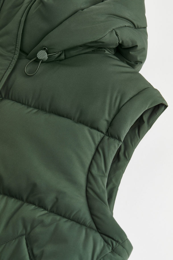 H&M Detachable-sleeve Puffer Jacket Dark Green