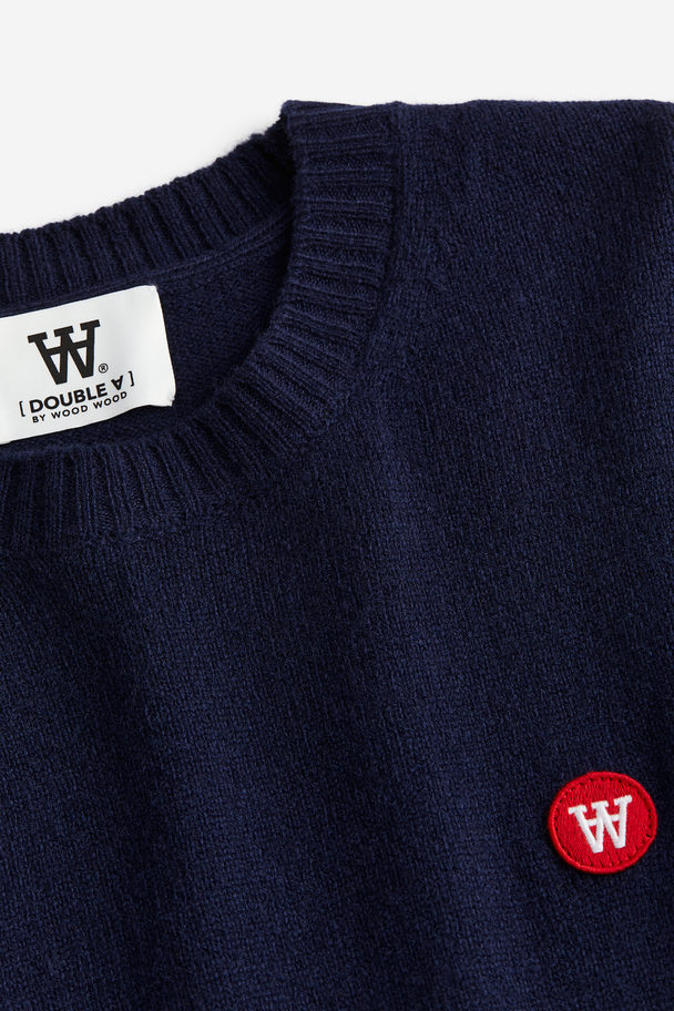Double A by Wood Wood Tay Badge Lambswool Jumper Navy