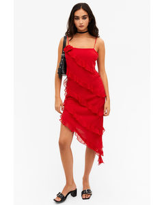 Ruffled Midi Slip Dress Red
