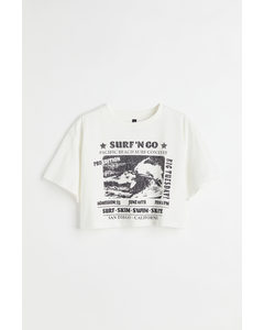 Cropped T-shirt Med Tryk Hvid/surfer
