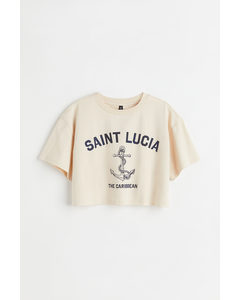 Cropped T-shirt Med Tryk Lys Beige/saint Lucia