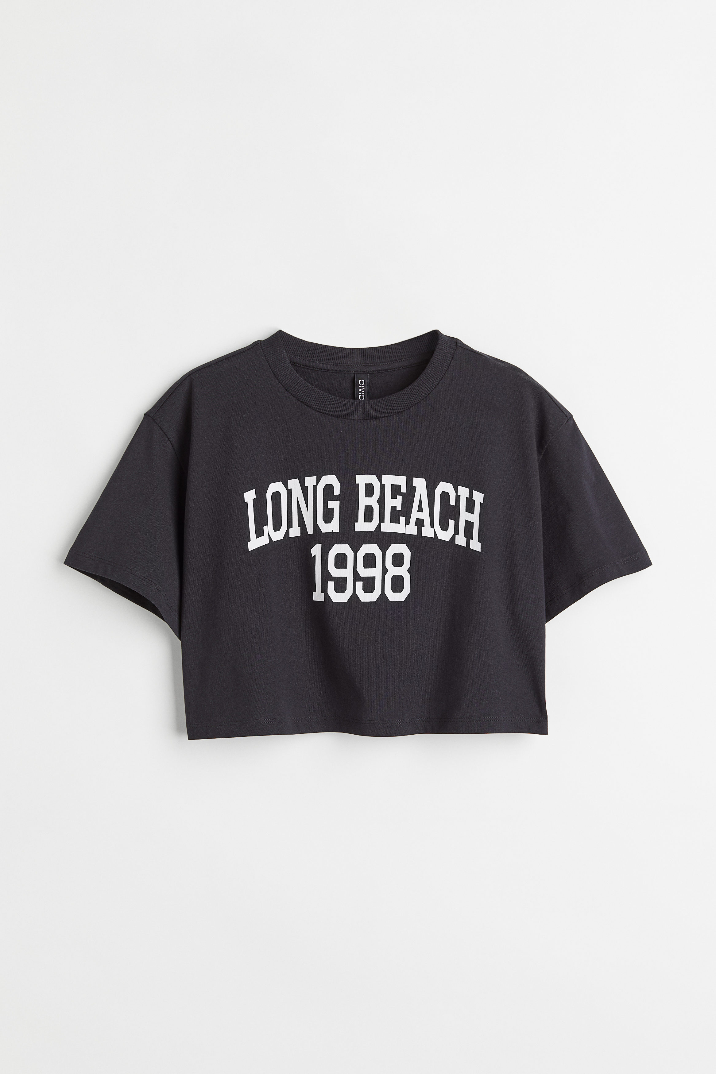 Billede af H&M Cropped T-shirt Med Tryk Sort/long Beach, T-shirts. Farve: Black/long beach I størrelse XL