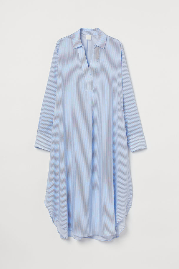 H&M Lyocell-blend Shirt Dress Light Blue/striped