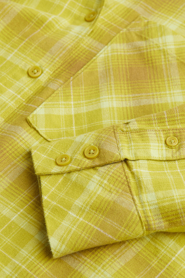 H&M Oversized Flannel Shirt Green-yellow/checked