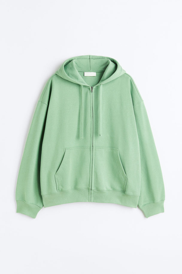 H&M Oversized Fit Cotton Zip-through Hoodie Fern Green