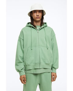 Oversized Fit Cotton Zip-through Hoodie Fern Green