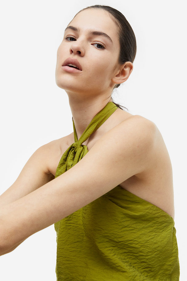 H&M Halterneck-kjole Olivengrønn