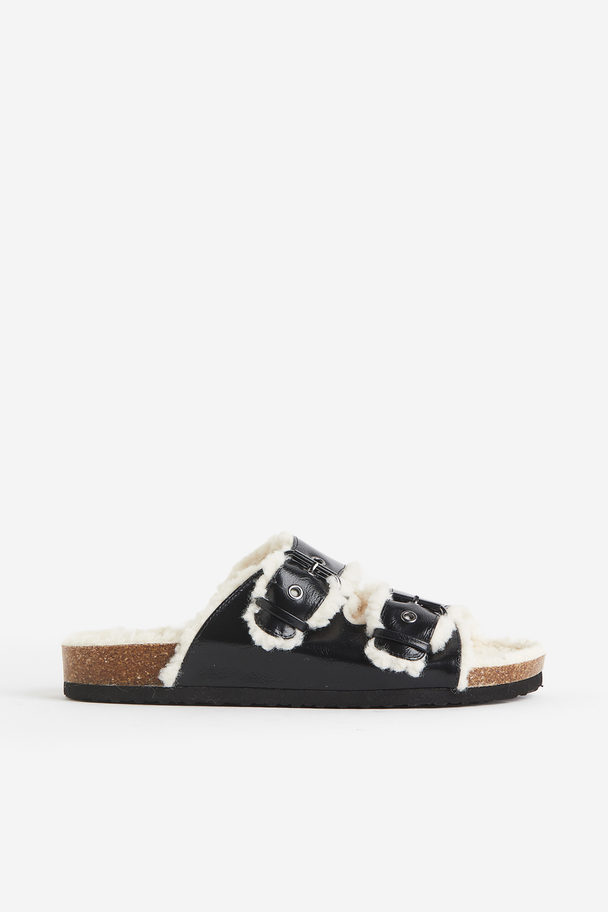 H&M Teddy-lined Slippers Black