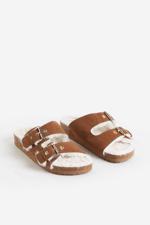 H&M Teddy-lined Slippers Brown
