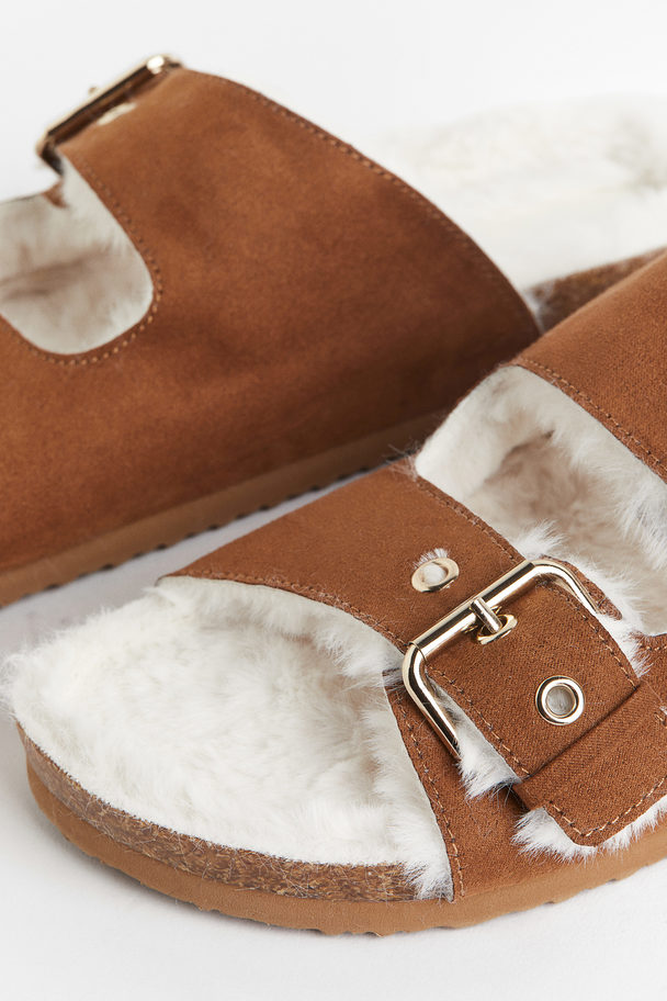 H&M Teddy-lined Slippers Brown