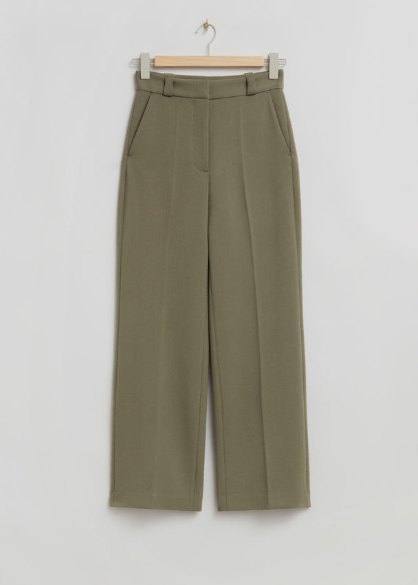 & Other Stories Wide Press Crease Trousers Khaki Green