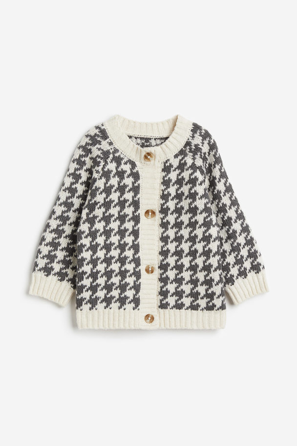 H&M Knitted Cardigan Dark Grey/dogtooth-patterned