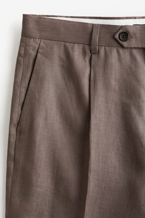 H&M Dressed Linnen Short Donkertaupe