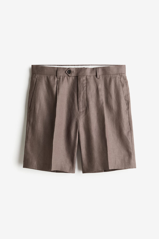 H&M Dressed Linnen Short Donkertaupe