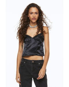 Lace-trimmed Satin Top Black