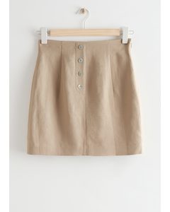 Fitted Buttoned Mini Skirt Beige