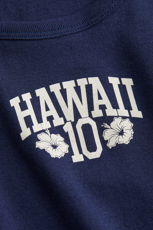 H&M Croppad Tanktop Med Tryck Mörkblå/hawaii