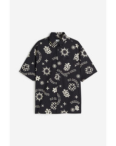 Relaxed Fit Short-sleeved Cotton Shirt Black/patterned