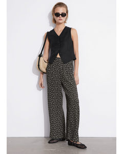 Wide Printed Trousers Black/white Floral Print