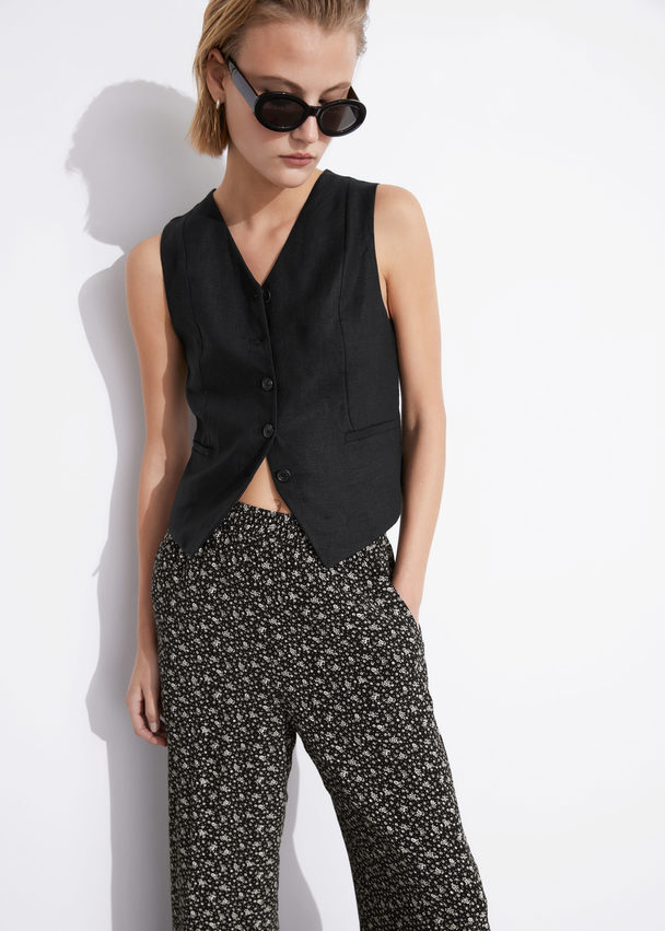 & Other Stories Wide Printed Trousers Black/white Floral Print