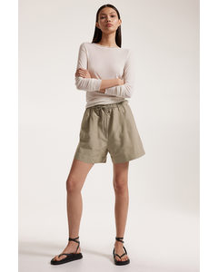 Linen-blend Pull-on Shorts Beige