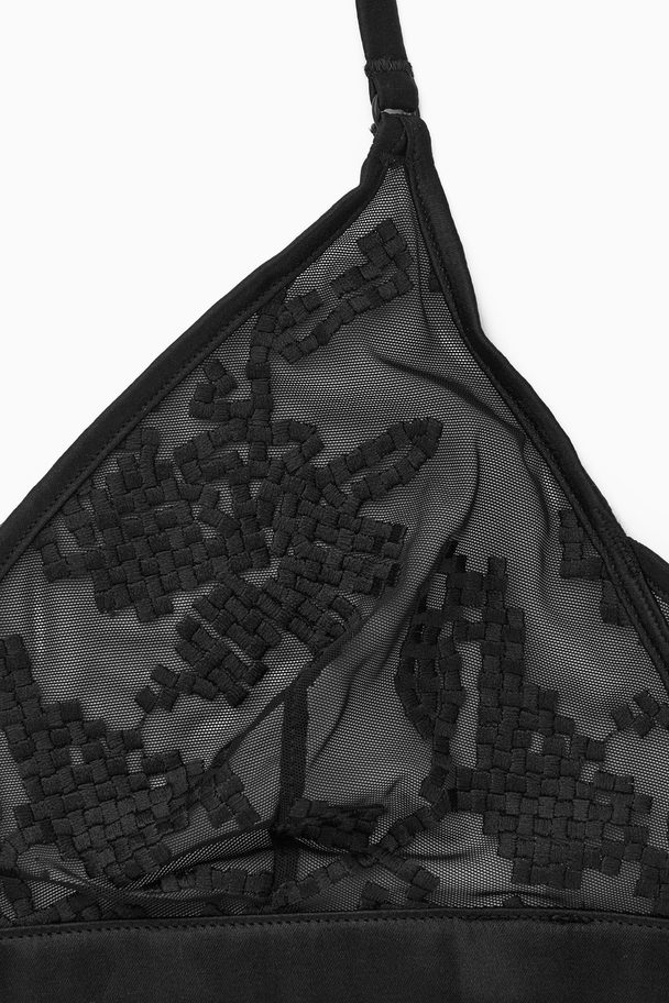 COS Embroidered Mesh Triangle Bra Black