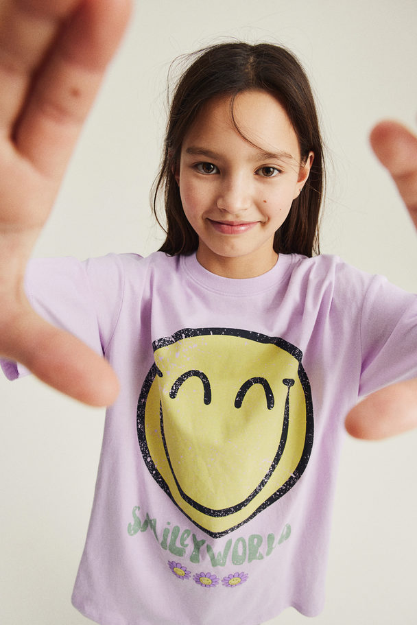 H&M Oversized T-shirt Med Tryck Syrenlila/smileyworld®
