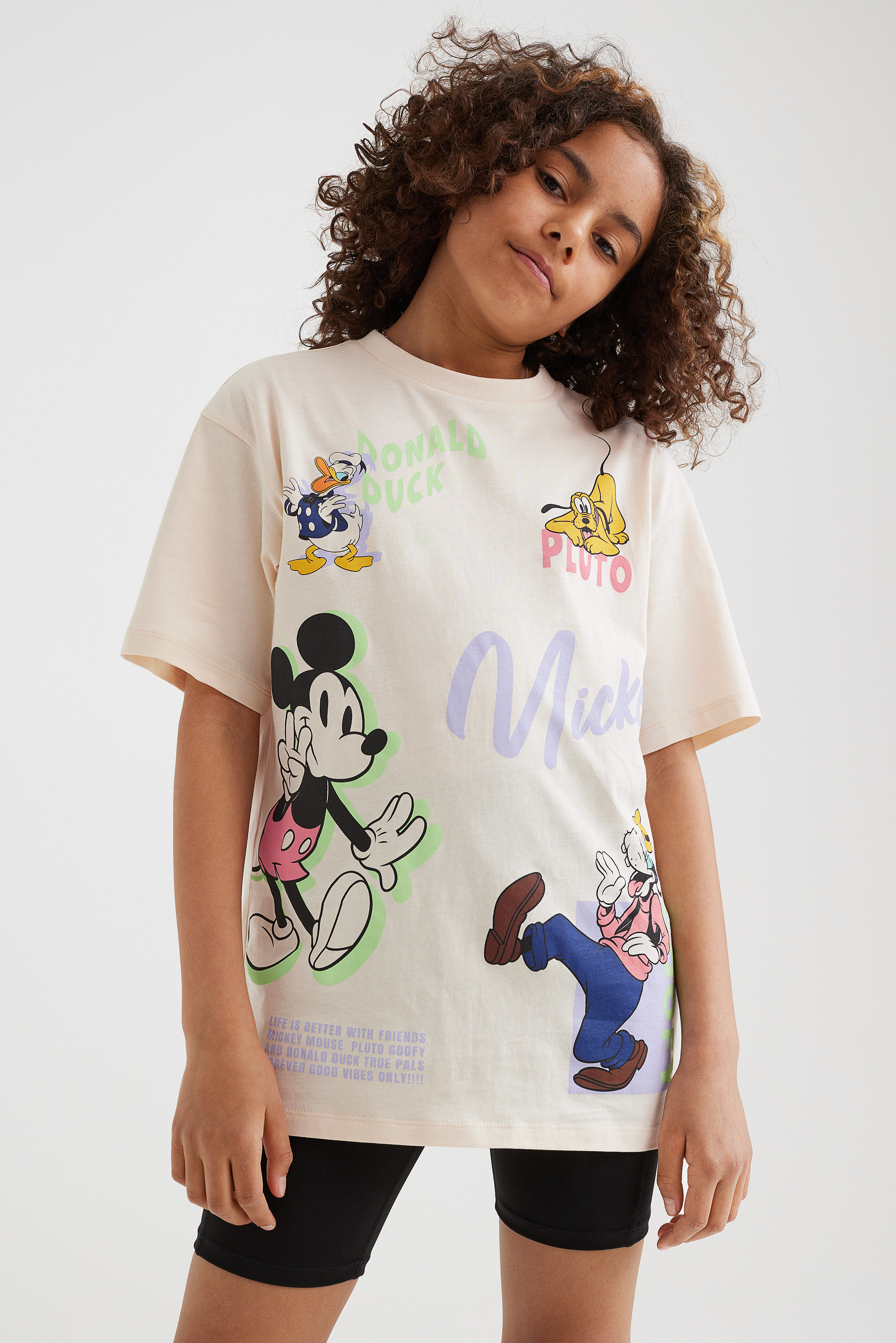 Oversized T-shirt Med Tryk Beige/mickey Mouse Multicolour | Afound.com