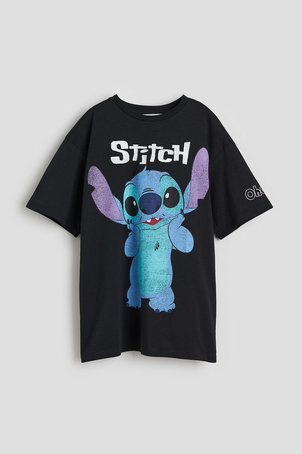 H&M Oversized T-Shirt mit Print Schwarz/Lilo & Stitch
