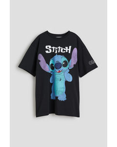 Oversized T-Shirt mit Print Schwarz/Lilo & Stitch