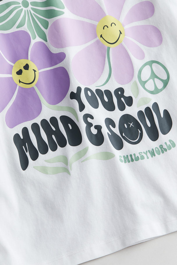 H&M Oversized T-Shirt mit Print Weiß/SmileyWorld®