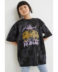 Oversized Printed T-shirt Dark Grey/def Leppard
