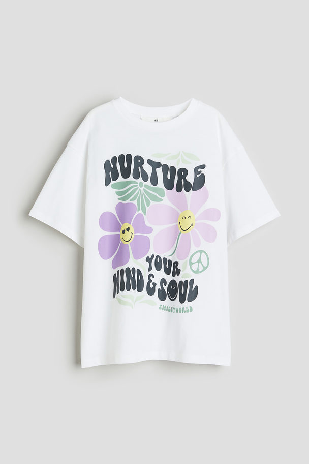 H&M Oversized T-Shirt mit Print Weiß/SmileyWorld®