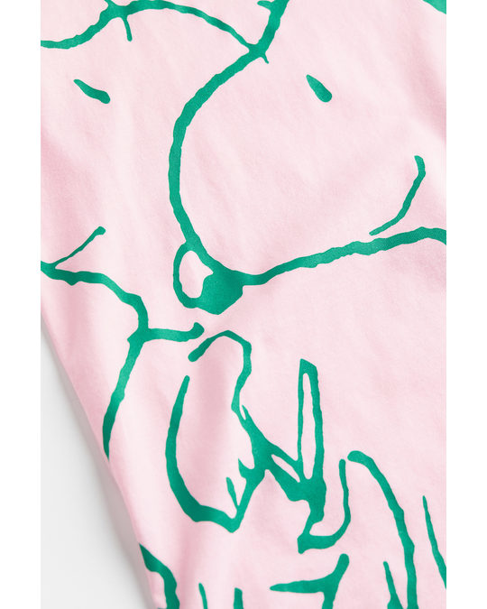 H&M Oversized Printed T-shirt Light Pink/snoopy