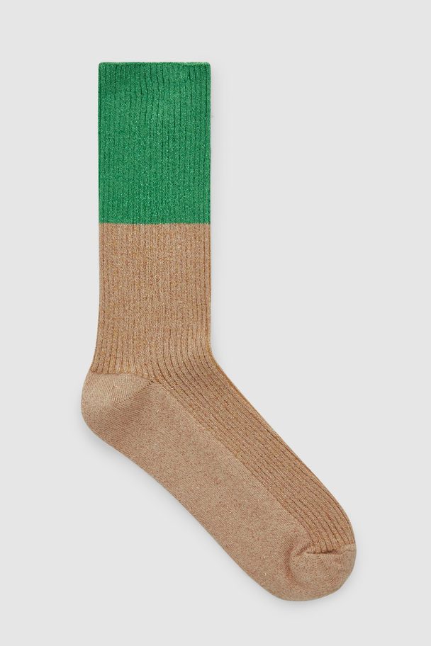 COS Colour-block Metallic Socks Green / Dark Beige