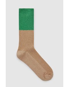 Colour-block Metallic Socks Green / Dark Beige